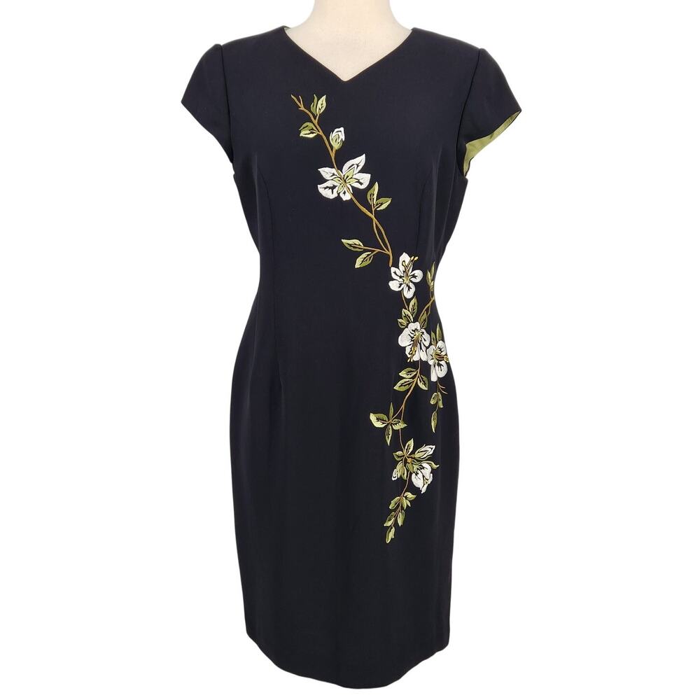 90s Vintage Maggy London Petites Embroidered Sheath Dress Size 10